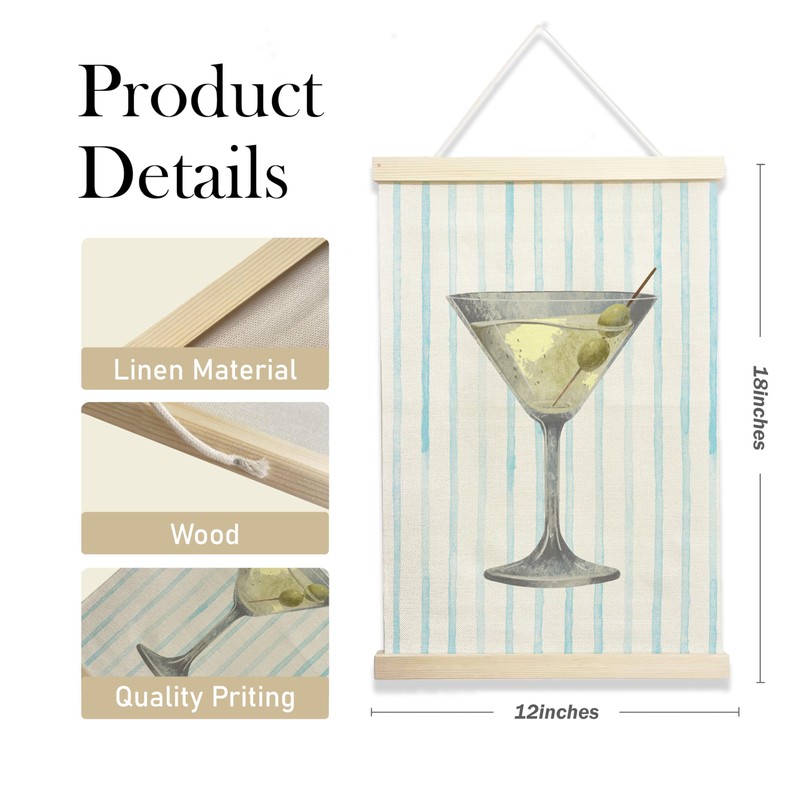NQDWX Pastel Martini Striped Hanging Flag - Wall Decor for