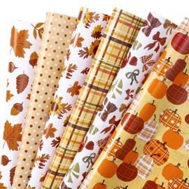 RUSPEPA Fall Wrapping Paper Sheets, Autumn Pumpkin, Sunflower, Leaves and Plaid Design Gift Wrap Paper for Thanksgiving, Birthday, Harvest Gifts, 6 Folded Sheets, 50x70cm