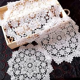 Anevous Pack of 6 Round Embroidered Place Mats, Decorative Table Mat, Lace Doilies Placemat Table Mat, Lace Doilies, Tablecloth for Weddings, Birthday Party, Vases, Tablecloths, White, W 15 cm
