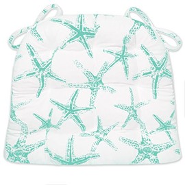 Barnett Home Decor Indoor Outdoor Wicker Chair Cushions - Sea Shore Starfish Aqua Size Large Patio Chair Cushions 19 x 19 - Fade Resistant Weather Resistant - Latex Foam Fill Pad