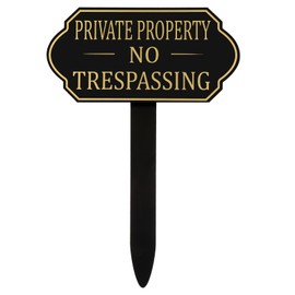 Amyhill Private Property No Trespassing Sign with Stake, 7.09 x 3.54 Inches Self Adhesive Modern Design Garden Statement Plaque Warning for Garden Indoor Outdoor Use(1 Set)