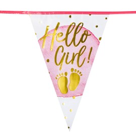 Boland 53230 Hello Girl Bunting, Length 6 m, Multi-Colour, Party Chain, Garland, Flags, Birth Girl, Decoration, Baby Shower