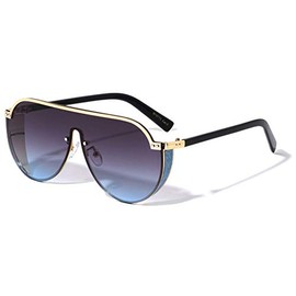 Manchester Flat Top Glitter Shield Lens Aviator Sunglasses (Blue)