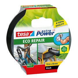 tesa extra Power Eco Repair Tape - High-Performance Duct Tape for Manual Work, Fixing, Labelling - Natural Fibres - 10 m x 38 mm - Black