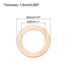 sourcing map 6 Pcs Flat Copper Washers, 28x40x1.5mm Copper Upgraded Flat Metric Sealing Crush Ring Washers for Hydraulic Fittings Screw Bolt Nut Electronic Repair