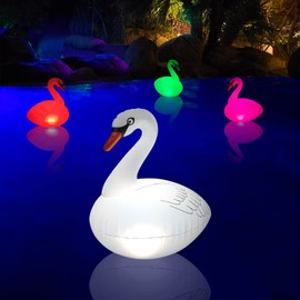 Goallim Swan Floating Solar Lights - Waterproof Inflatable Colorful Changing LED Pool Light for Beach, Garden, Backyard and more
