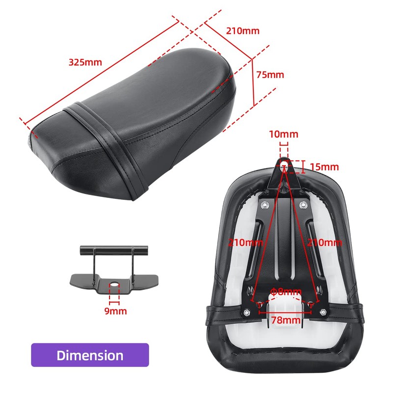 Motorcycle Rear Passenger Pillion Black Leather Seat Pad Fit for
