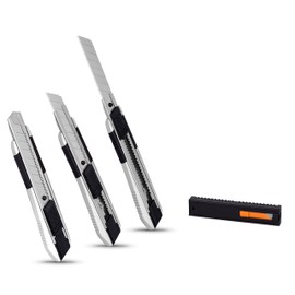 Internet's Best Snap-Off Utility Knife - Regular - Set of 3 - Belt Clip - Retractable Razor Knife Set - Box Cutter Locking Razor Knife