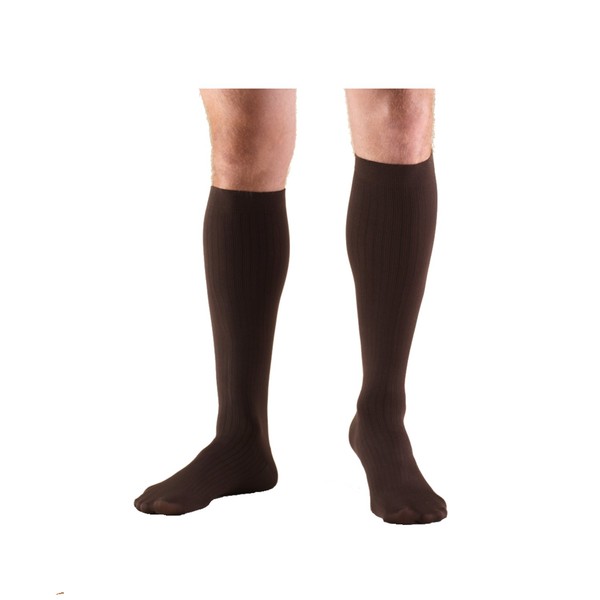 Truform Compression Socks, 8-15 mmHg, Men's Dress Socks, Knee High Over Calf Length, Brown, Large