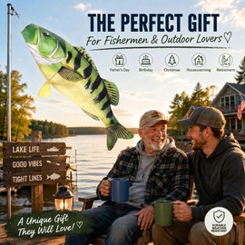 1 Pcs 45" Fishing Windsock for Outdoor Decor, Heavy Duty Fade Resistant Hanging Flag with Swivel Clip for Boat Dock Lake House Patio Yard, Fishing Gift for Men Dad Fisherman (Bass)