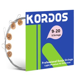 KORDOS Banjo Strings 5 string Set Light Loop End, Vacuum-Sealed Packing Long Life, 5 String Banjo Strings Set - 70/30 Phorsphor Bronze, Hex Carbon Steel Core, Light Gauge, 9-20