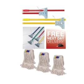 PDL Kentucky MOP Handle Colour Coded Steel Holder C/W 3 X 120Z Kentucky MOP Heads