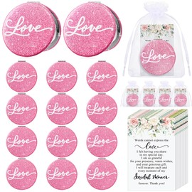 RattanView 12 Sets Bridal Shower Favors for Guests 12 Pink Compact Mirror Bulk Wedding Favors 12 Thank You Cards and Organza Bags Wedding Party Favors Bridesmaid Gifts Souvenir Supplies