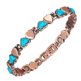 EnerMagiX Copper Magnetic Bracelets for Women,Copper Bracelet with Heart Shape Stone,Adjustable Length (4757)