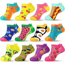 Jeasona 12 Pairs Ankle Socks Women Low Cut Cotton Short Size 6-9 Fun Cute Novelty Funky Funny Socks Stocking Stuffers Christmas Birthday Gifts for Women Daughter Wife Mom Girlfriend Sister Friend