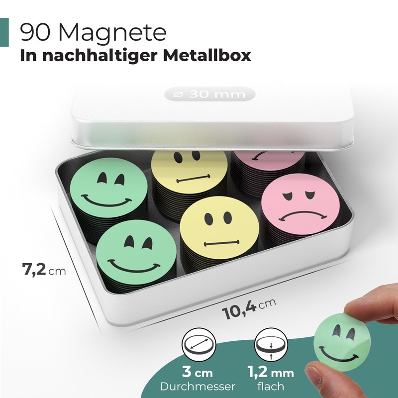 YOURGANIZE® 90 Smileys Magnets, Diameter 30 mm, Ideal as a