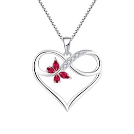 Starnny Butterfly Necklace 925 Silver Women's Heart Chain 3A Zirconia Necklace White Chain Gifts for Women, Sterling Silver White Gold, Cubic Zirconia