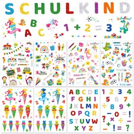 DPKOW 600+ Stickers School Scatter Decoration 2024 School Child Sticker First Day at School ABC Numbers School Cone Sticker Unicorn Guardian Angel Mermaid Sticker Dino Football Decoration First Day at