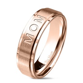 Bungsa Women's Ring Mum Silver or Rose Gold Stainless Steel I Engraved Love You Mom I Token of Love for Mothers, Stainless Steel, No Gemstone