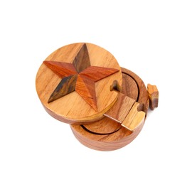 Star - All Natural Wood Intarsia Puzzle Box - Handcrafted Intarsia Wood Art