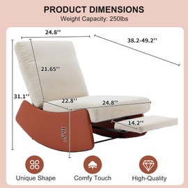 NIOIIKIT Nursery Rocking Chair, Corduroy Upholstered Glider Chair with Footrest, Leisure Glider Rocking Chair with Thick Seating, Accent Rocker Recliner for Living Room (Orange)