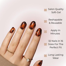 RPNZL Uñas Postizas – Set De Manicura Reutilizable Con Calidad De Salón – 32 Uñas En 16 Tamaños Con Pegamento Y Adhesivos – Larga Duración Y Sin Daños (Caravana)