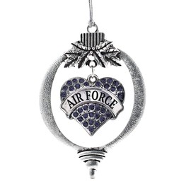 Inspired Silver - Air Force Charm Ornament - Silver Pave Heart Charm Holiday Ornaments with Cubic Zirconia Jewelry