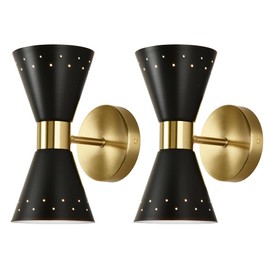 Merbotin Black Wall Sconces Set of 2, Mid Century Modern Sconce Wall Lighting, E12 Base Indoor Wall Sconce, Wall Mount Lights, Hardwired Wall Lamp for Bathroom, Vanity, Bedroom, Living Room, Staircase