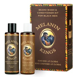 Melanin Kings Beard Wash & Conditioner Set for Black Men – Gently Cleanse, Hydrate & Soften Coarse, Dry and Curly Beards – African Oil Blend with Baobab, Marula, Argan & Jojoba