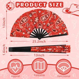 GlikCeil 1 Pcs 13 inch Folding Hand Fan Patterned Folding Fans Foldable Party Favors for Music Festivals, Club Events, Dances Cowgirl, Cowboy Accessory for Western Party (Bandanas Style)