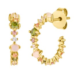 NOELANI 2036060 Women's Creole Earrings 925 Sterling Silver with Synthetic Zirconia 1.5 cm Gold Comes in Jewellery Gift Box, Sterling Silver, Cubic Zirconia