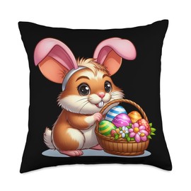Cute Bunny Ear Hamster Easter Eggs Owner Kids Girls Boys Throw Pillow