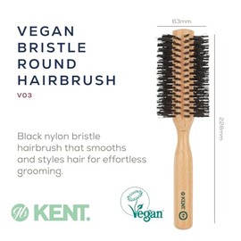 Kent V03 Cepillo de pelo vegano de cerdas de jabalí, cepillo redondo ecológico de 2.36 pulgadas con cerdas libres de crueldad animal para golpes, volu
