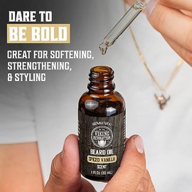 Viking Revolution Aceite Para Barba Con Vainilla Especiada Para Hombres - Aceite Natural Para Barba Para Hombres Con Aceite De Argán Y Jojoba - Suavizante, Fortalece E Hidrata L 1 Onza Líquida (Paq