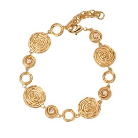 Belle Brighton Adjustable Rose Flower Chain Bracelet for Women 18k Gold Plated Link Bracelet Classic Cubic Zirconia Tennis Bracelet 6.3-7.5 inches Ideal Jewellery Gift