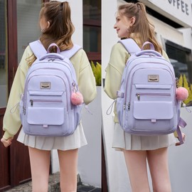 YOJOY School Bag for Teens Girls,Girls Backpack Set,3 PCS Kids Backpack for Women,15.6 Inch Laptop Middle High School College Student Casual Travel Daypack with Lunch Box Pencil Pouch Set(Purple)