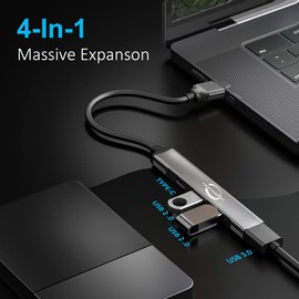 USB Hub,Vunvooker 4-Port Mini USB Data Dongle,USB Hub 3.0,USB Hub 2.0,USB Adapter,USB Expander Hub for Laptop,Ultra Slim Portable USB Splitter for iMac Pro,MacBook Air,Mac Mini/Pro,Surface Pro(Grey)