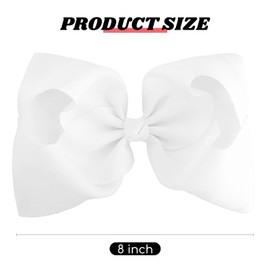 DEEKA 2 PCS 8" Big Hair Bows Hand-made Grosgrain Ribbon Solid Color Large Bows Alligator Clips Hair Accessories for Girls Set of 2 -White