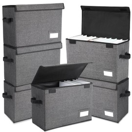 Chuangdi 6 Pcs Comic Book Storage Boxes, Back to School Collapsible Comic Short Box Case with Lid, 15.8 x 7.9 x 11.4 Inch Book Bin Container Holds 150 Comics(Charcoal Gray)