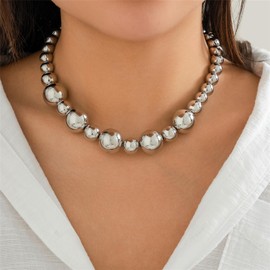 ALRNBY Beaded Necklace for Women Red/Black/Gold Statement Necklace Ruby Choker Necklace Trendy Lightweight Jewelry Hypoallergenic Faux Pearl Bead Necklace Trendy Jewelry Gift (Color3 Silver Bead)