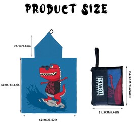 Microfiber Hooded Towel Kids, Double Sided Absorbent Quick Dry Kids Beach Towel, Soft Kids Bath Towel for Boys and Girls (Dinosaur)