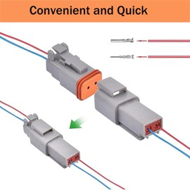 YQkangzhu 48Pcs 6 Kits Deutsch Connector Kit, DT04-2P Deutsch Connector with Wire Crimper, 2 Pin Way Gray Waterproof DT Electrical Wire Connector with Stamped Contacts for Car, Motorcycle, Marine