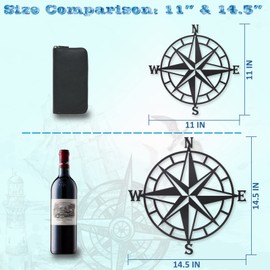 Resama 36 cm Black Large Decorative Nautical Compass Wall Decoration, Living Room Bedroom Office Porch Garden Signs Wall Hanging Art Beach Theme Home Decoration