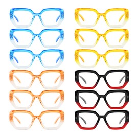 GUD 12-Pack Reading Glasses, Irregular Hexagon Design Readers For Women, Two Tone Frame With Spring Hinges +2.75