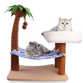 Lechansen Cat Scratch Post with Hammock,29.5 Inches Tall Cat Scratcher with Cat Bed for Indoor Cats,Sisal Rope Cat Tree Scratching Post Tall with Hanging Ball for Small Cat Kitten
