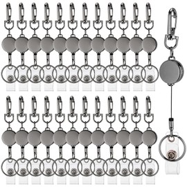 Geyoga 25 Pcs Metal Retractable Badge Reel ID Badge Holder with Key Ring and Carabiner Belt Clip Stretchable Hanging Key Chain Decorating Lanyards for Name Card Students (Black)