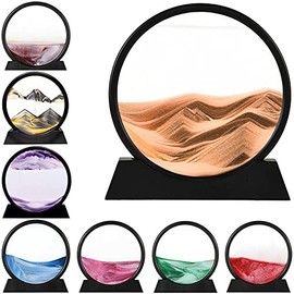 LINPING Flowing Sand Painting,Moving Sand Art Picture Round Glass 3D Deep Sea Sandscape in Motion Display Flowing Sand Frame, Home & Office Desktop Decorations (7 Zoll, Yellow)