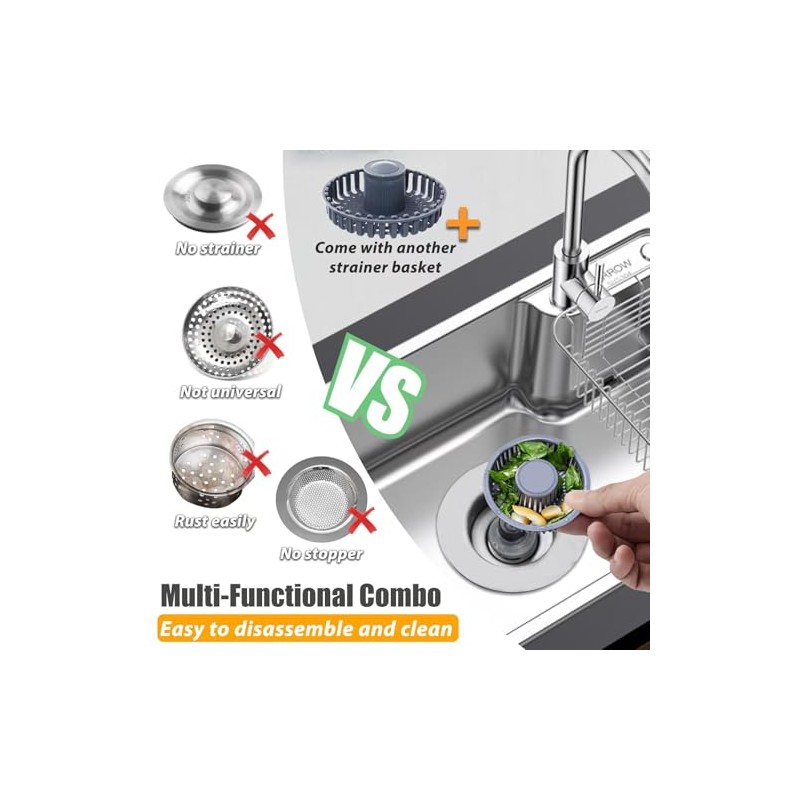 Kitchen Sink Drain Strainer, 3 in 1 Pop Up Kitchen