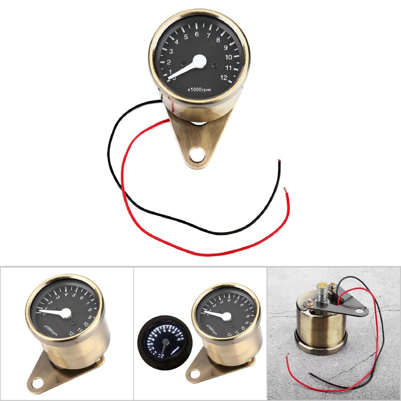 Motorcycle LED Tachometer Speed Meter 12V Universal Autocycle Accessory (Brass)