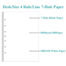 Mini Binder Blank Filler Paper for 3 or 7 Ring Binders - 100 Sheets/200 Pages Loose Leaf Paper Blank Refills, Desk Size 4, 100gsm Blank Paper, 5.8" x 8.5"